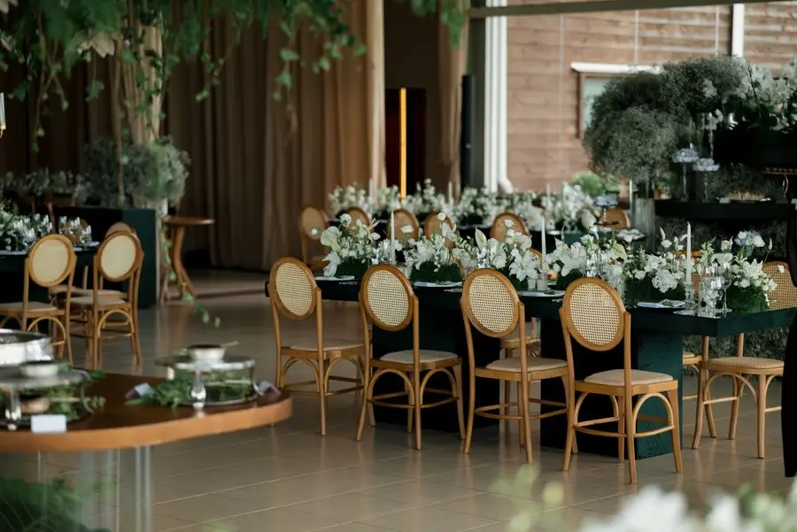 Wedding reception venue prepared by an event business