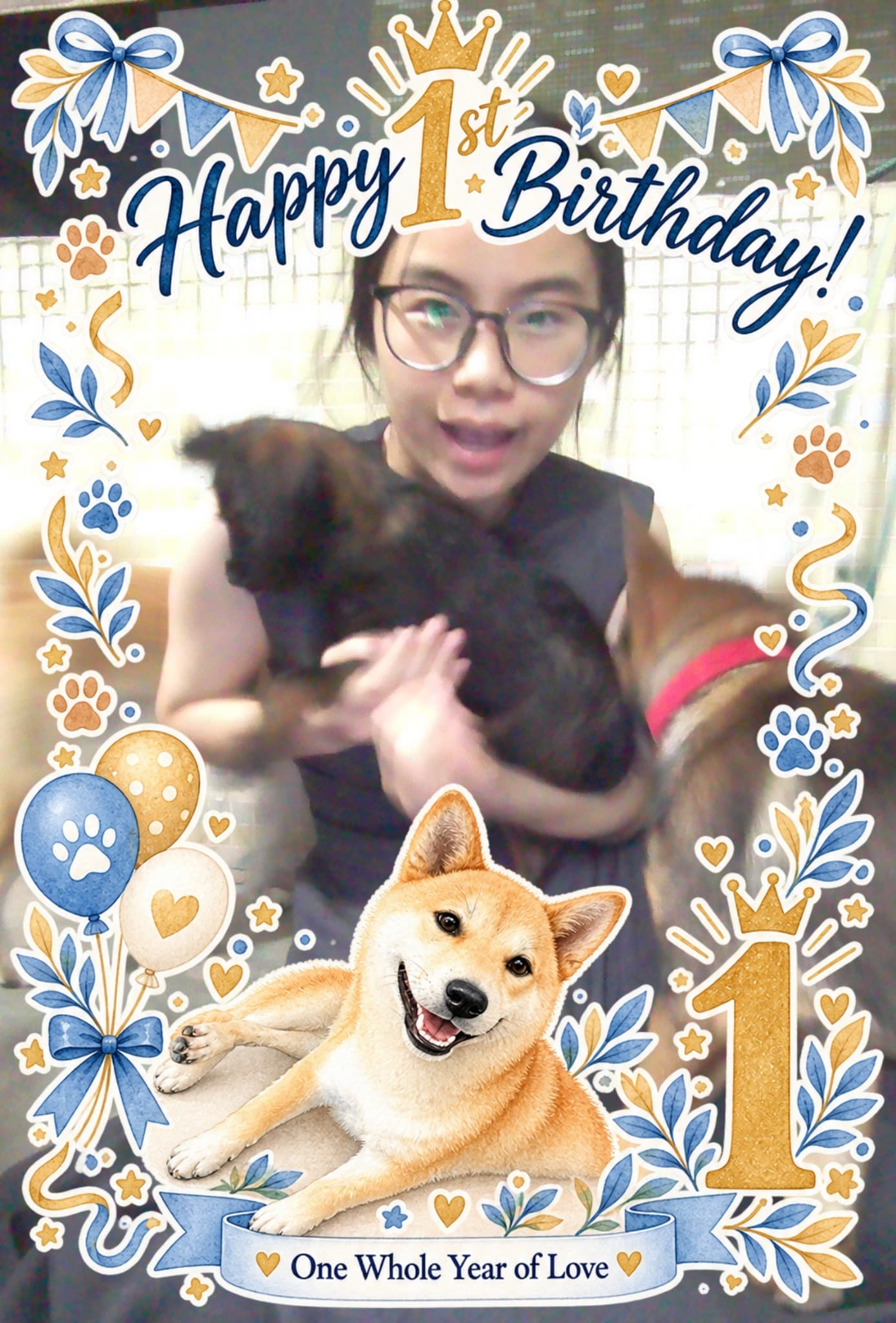 Photo Booth sample with a custom dog birthday overlay